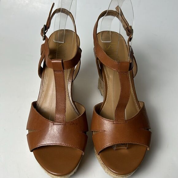 FRANCO SARTO Seema Women's Sz 9 M Tan Leather T-Strap Cork sandals Heels Shoe - Picture 3 of 11